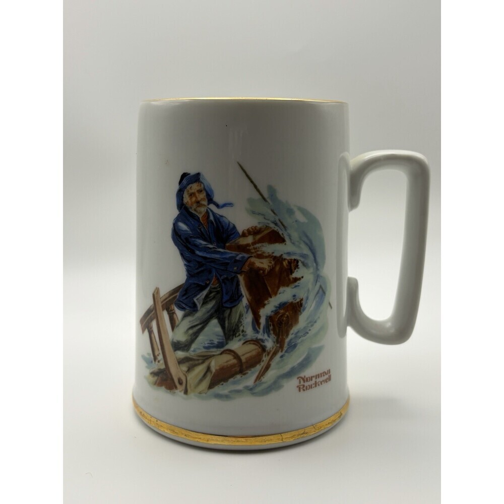 Norman Rockwell Coffee/Tea Mug "Braving the Storm" Gold Trimmed
